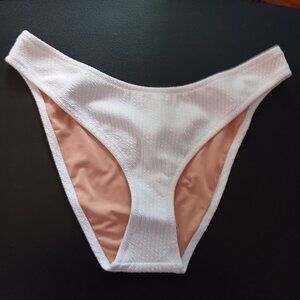 J Crew Textured Curved Waist Cheeky Fit Bikini Bottom White Large NWT